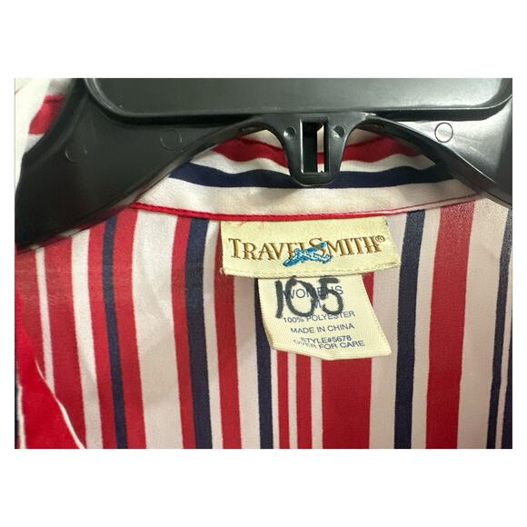 Travel Smith Red Navy White Striped Button Up Long Sleeve Blouse Women’s Medium - Picture 2 of 6